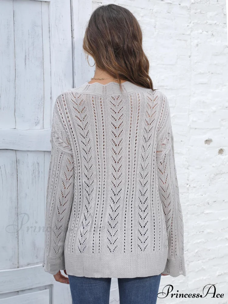 Sweater V-Neck with Openwork Design - Image 2