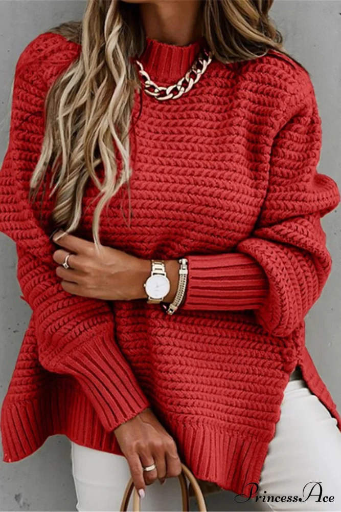 Slit Neck Round Sweater - Image 3
