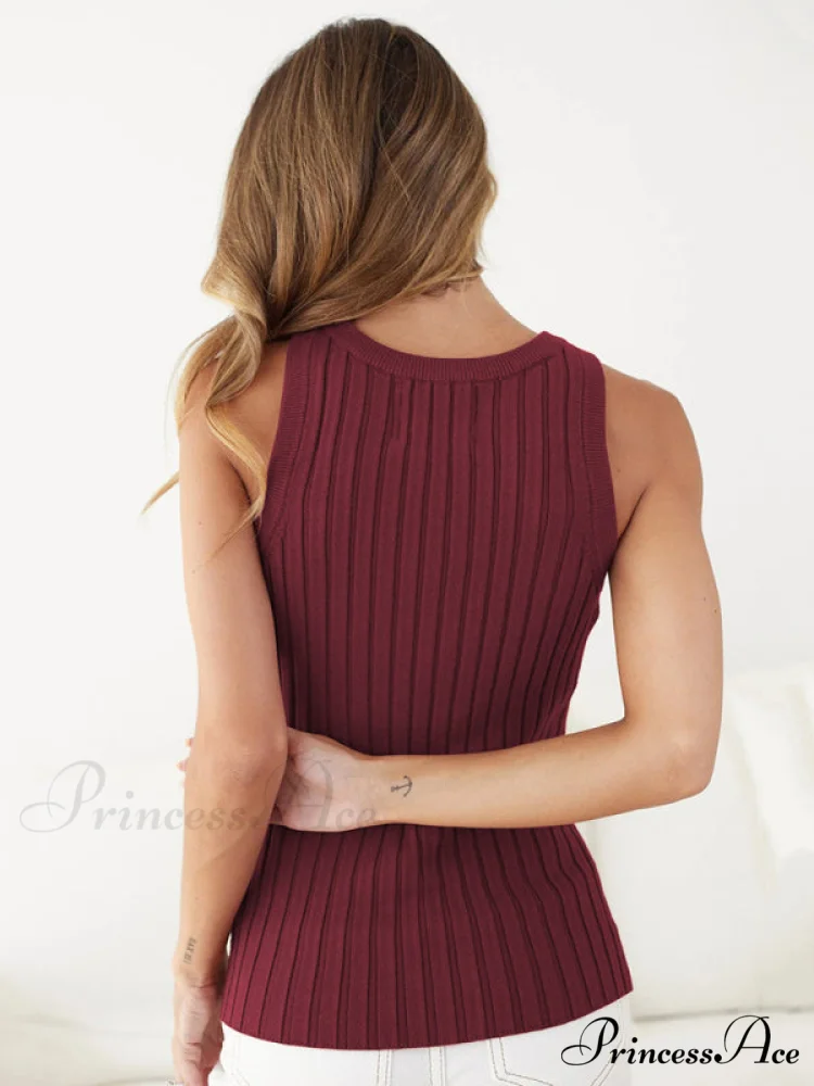 Slim Vest Sleeveless Ribbed Fit Hood Knitted - Image 10