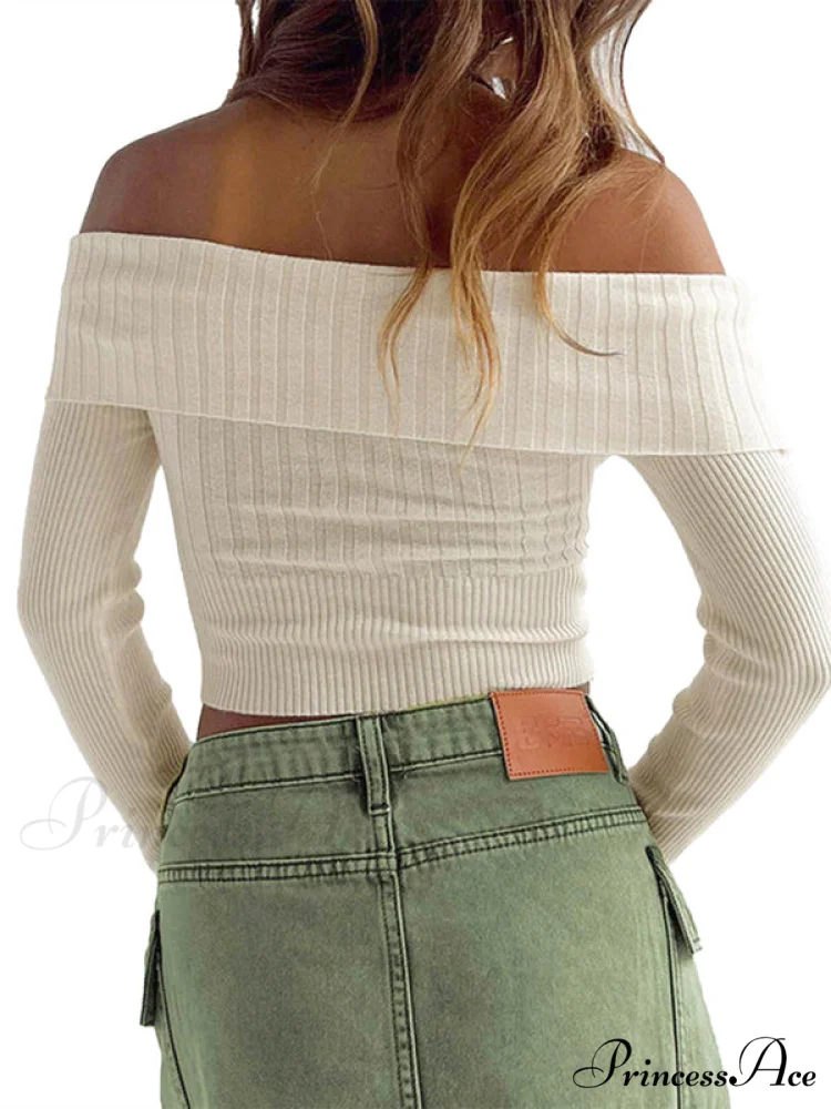 Neckline Long-Sleeved One-Line for Sweater Women - Image 5