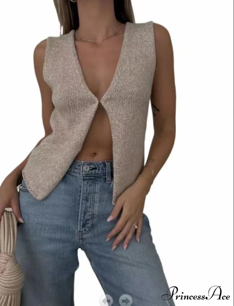 Women's Top Deep V Sleeveless Knitted Cardigan - Image 2