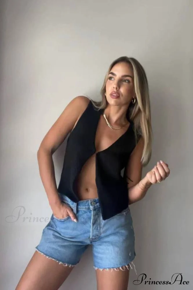 Women's Top Deep V Sleeveless Knitted Cardigan - Image 3