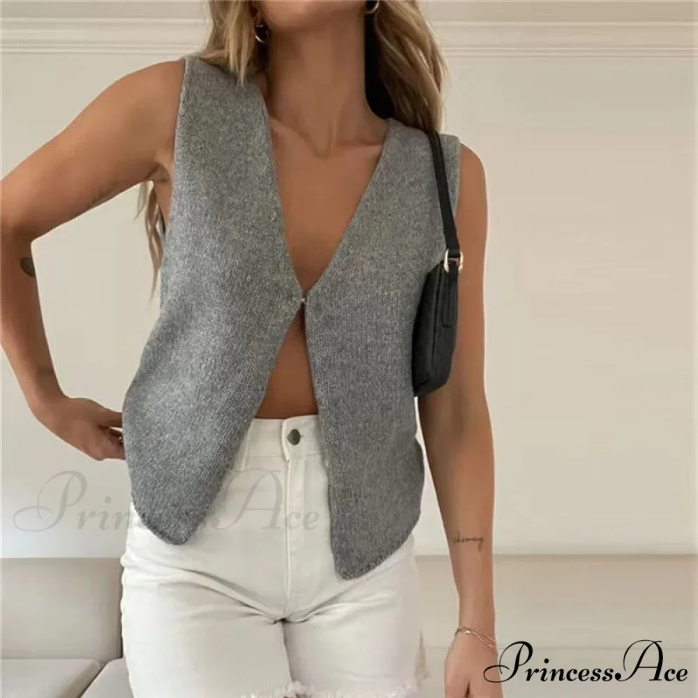 Women's Top Deep V Sleeveless Knitted Cardigan - Image 4