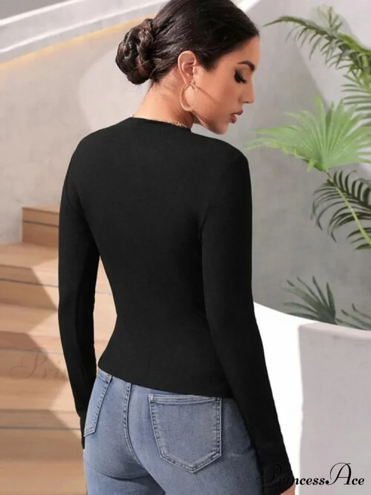 Arm T-Shirt Round Ruched with Long Neck - Image 2