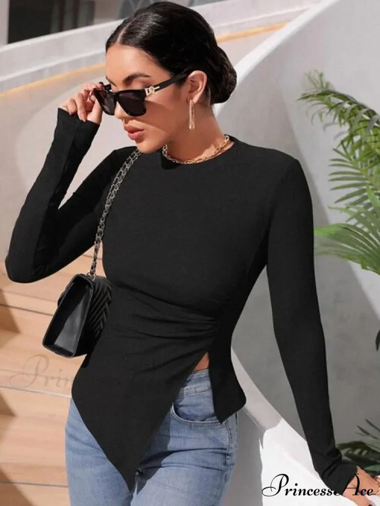 Arm T-Shirt Round Ruched with Long Neck - Image 4