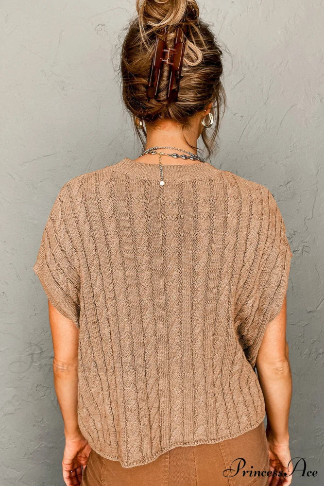 Arm French Knit Beige Brief Cable Sweater - Image 2