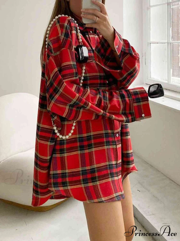 Plaid Blouse Drop with Shoulder - Image 2