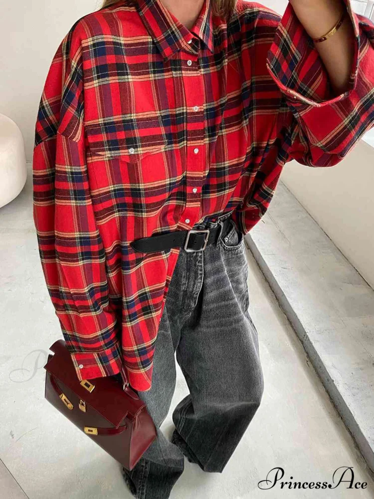 Plaid Blouse Drop with Shoulder - Image 3