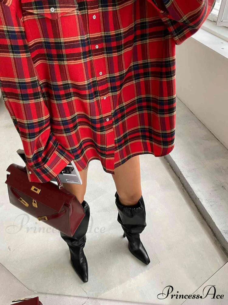 Plaid Blouse Drop with Shoulder - Image 4