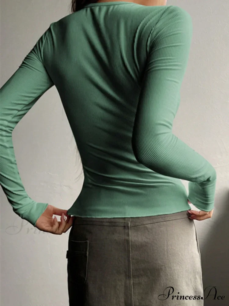 buttoned top U-neck long-sleeved knitted for women - Image 10