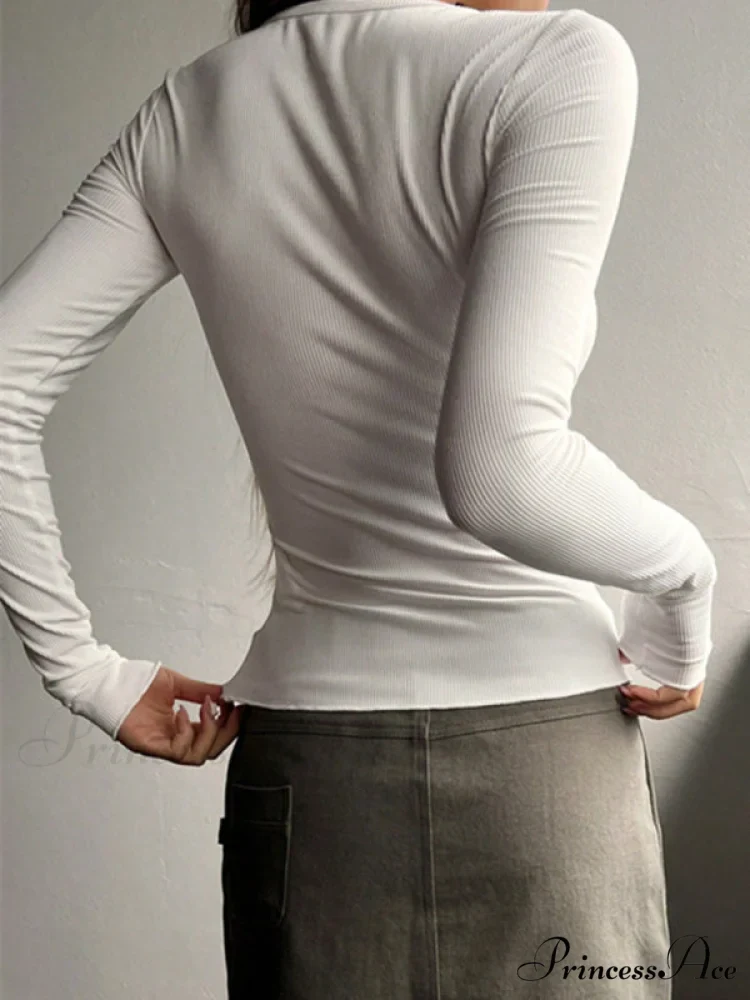 buttoned top U-neck long-sleeved knitted for women - Image 3