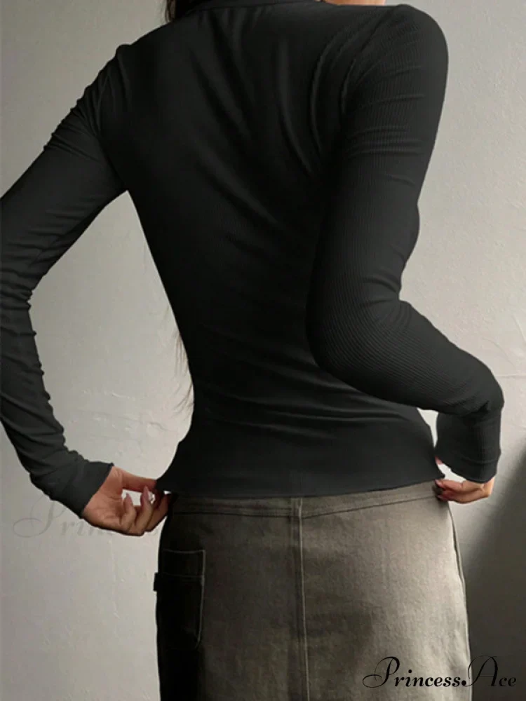 buttoned top U-neck long-sleeved knitted for women - Image 6