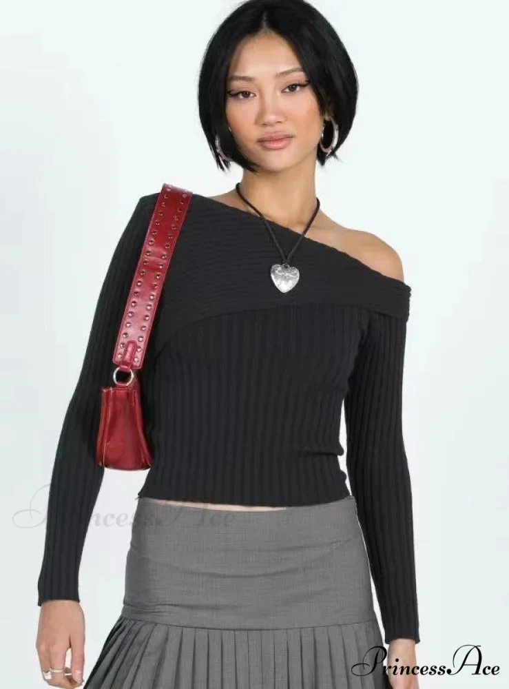 Slim Arm Fit Sloped Long Solid Shoulder Lapel Knitted Color Sweater - Image 2
