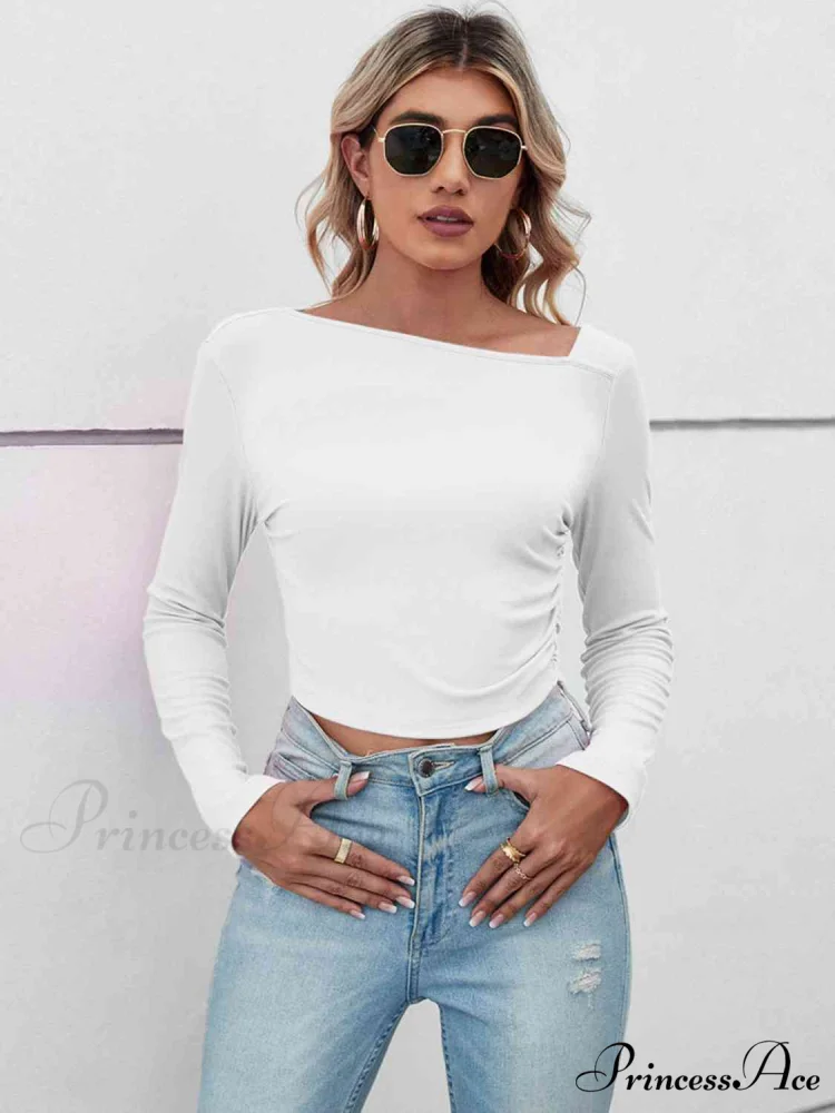 Casual Arm Neck Long Top Basic Asymmetrical T-Shirt - Image 10