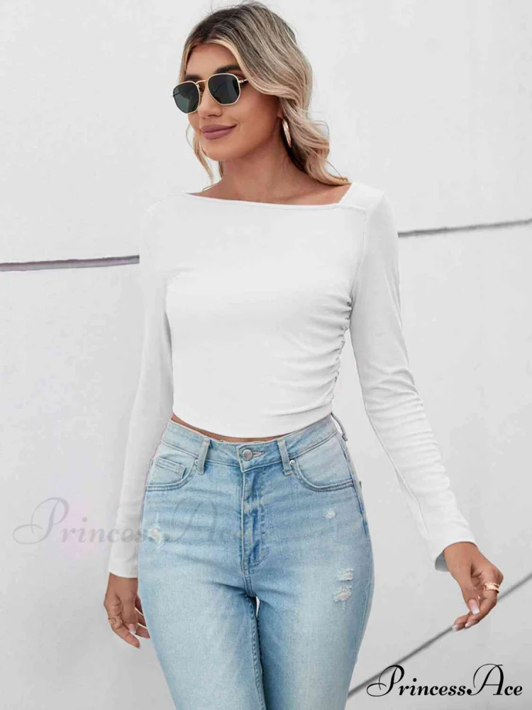 Casual Arm Neck Long Top Basic Asymmetrical T-Shirt - Image 11