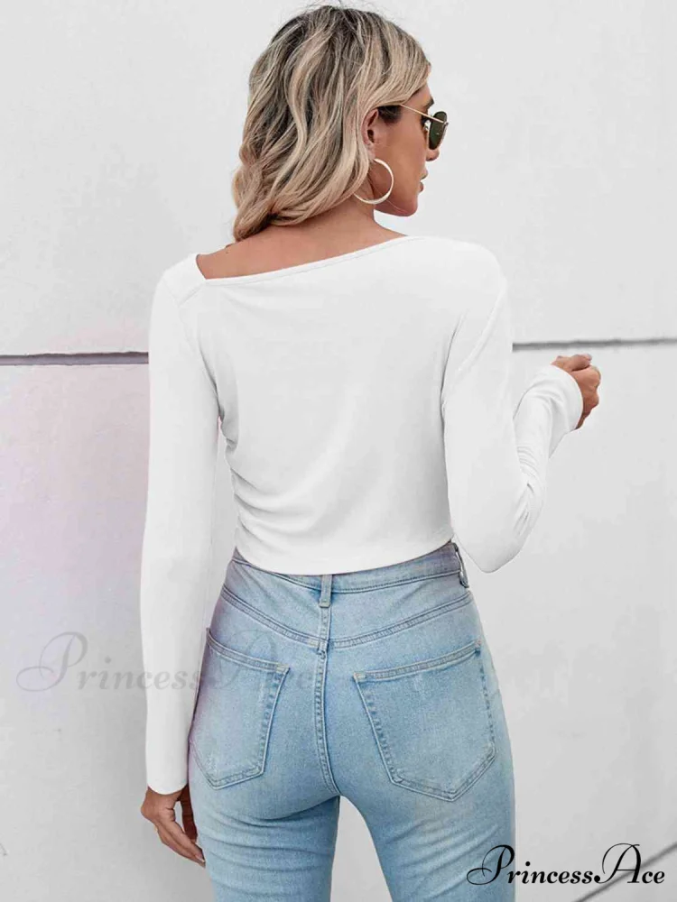 Casual Arm Neck Long Top Basic Asymmetrical T-Shirt - Image 12