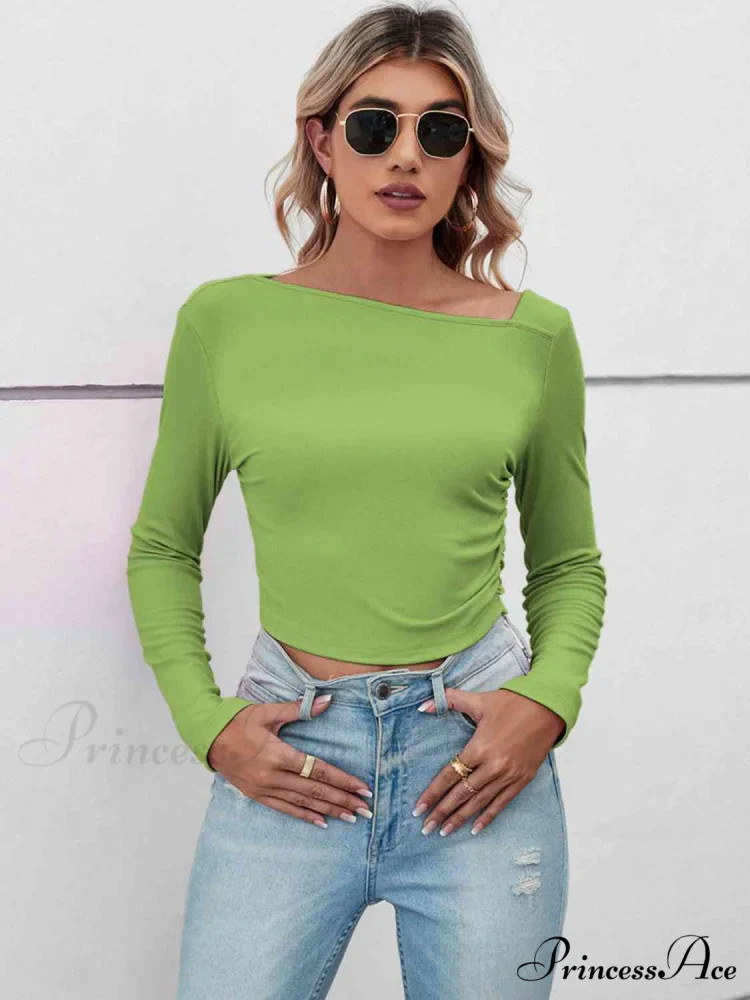 Casual Arm Neck Long Top Basic Asymmetrical T-Shirt - Image 13