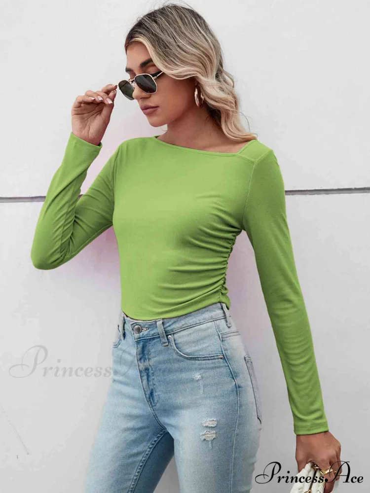Casual Arm Neck Long Top Basic Asymmetrical T-Shirt - Image 14
