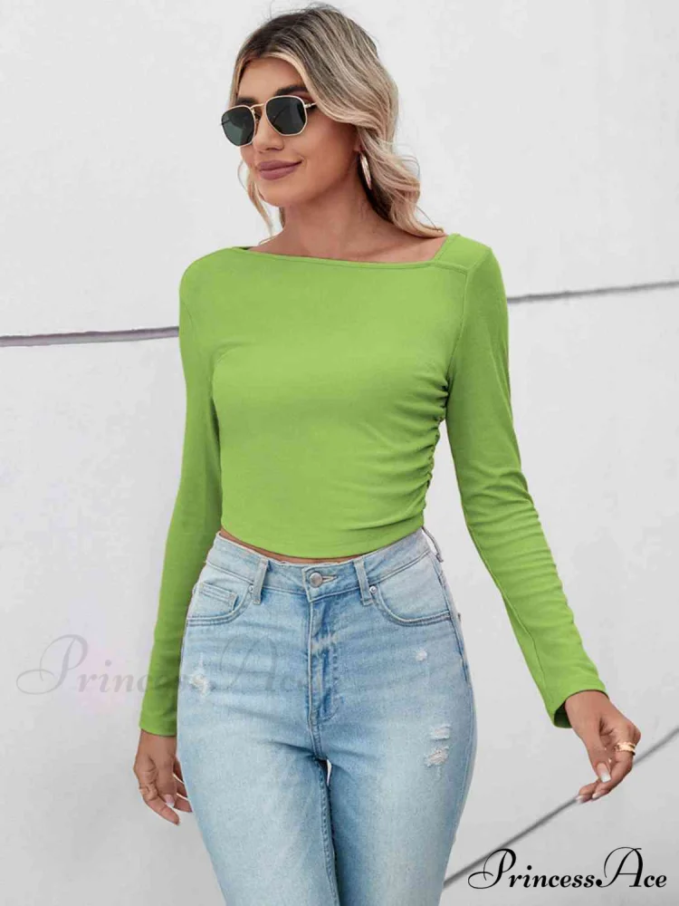 Casual Arm Neck Long Top Basic Asymmetrical T-Shirt - Image 15