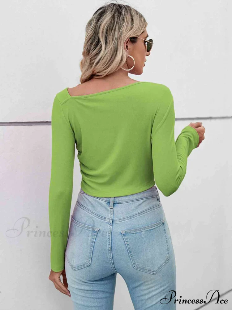 Casual Arm Neck Long Top Basic Asymmetrical T-Shirt - Image 16