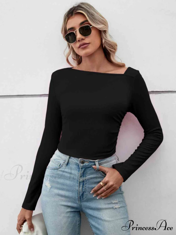 Casual Arm Neck Long Top Basic Asymmetrical T-Shirt - Image 2