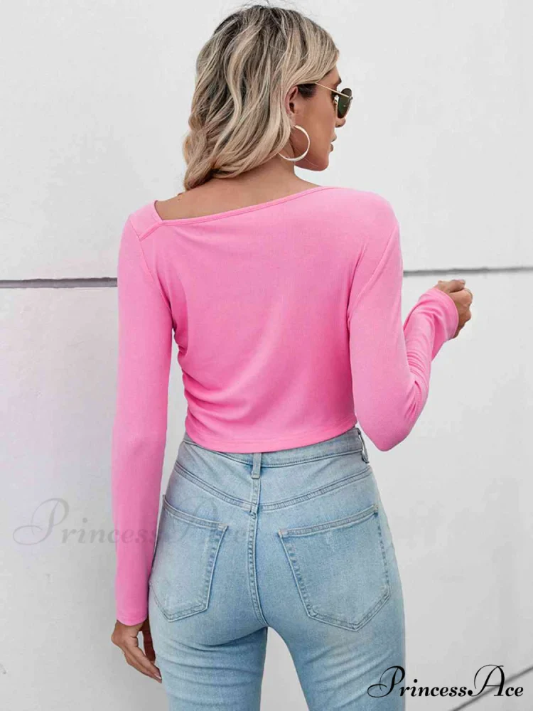 Casual Arm Neck Long Top Basic Asymmetrical T-Shirt - Image 3