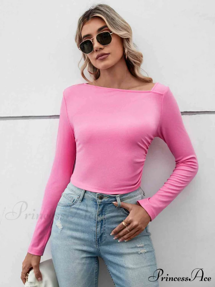 Casual Arm Neck Long Top Basic Asymmetrical T-Shirt - Image 4