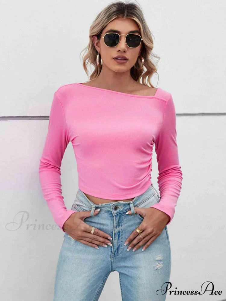 Casual Arm Neck Long Top Basic Asymmetrical T-Shirt - Image 5