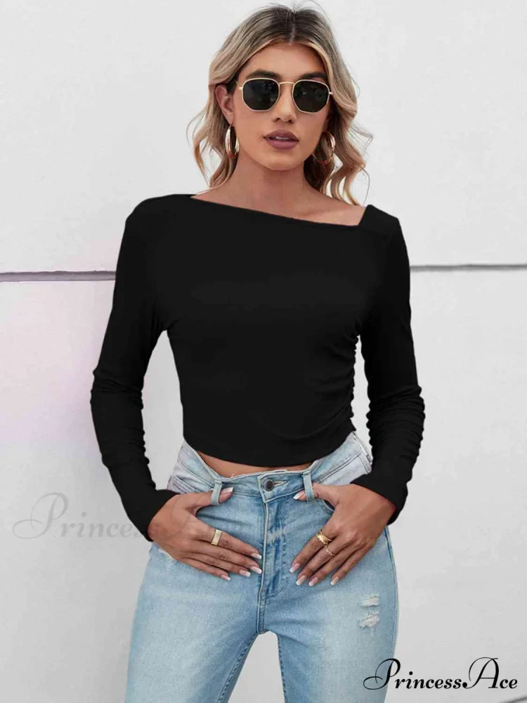 Casual Arm Neck Long Top Basic Asymmetrical T-Shirt - Image 6