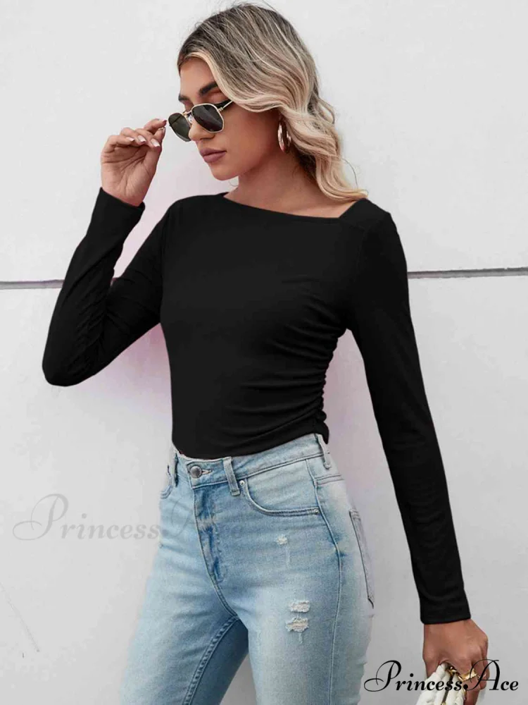 Casual Arm Neck Long Top Basic Asymmetrical T-Shirt - Image 7