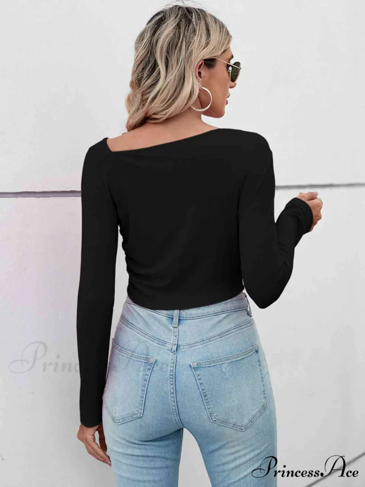 Casual Arm Neck Long Top Basic Asymmetrical T-Shirt - Image 8