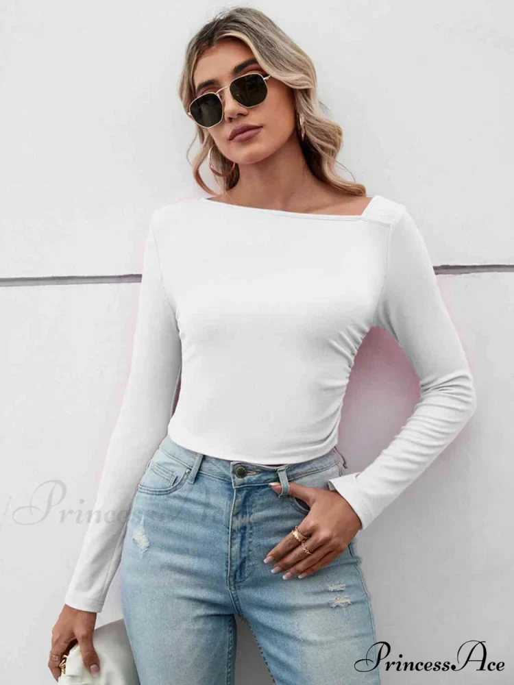 Casual Arm Neck Long Top Basic Asymmetrical T-Shirt - Image 9