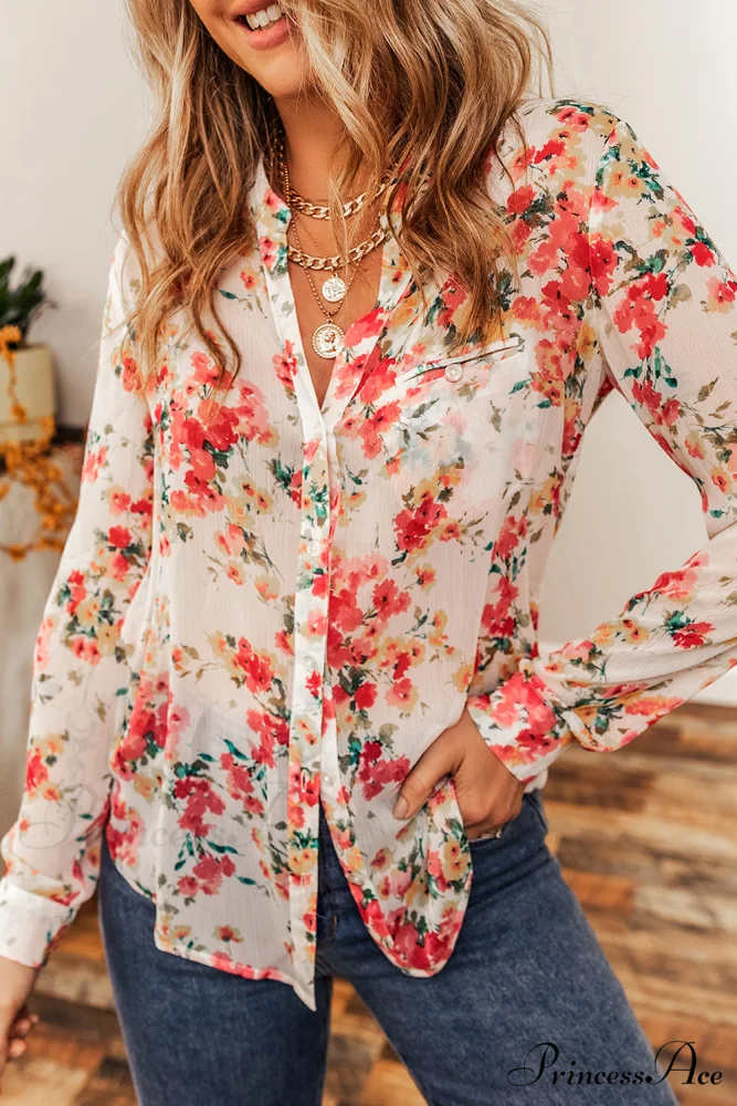 Blouse Chest Flowered Design with Pocket - Image 5