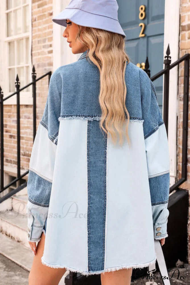 Hem Color Denim with Jacket and Up Raw Block Button Closure - Image 2