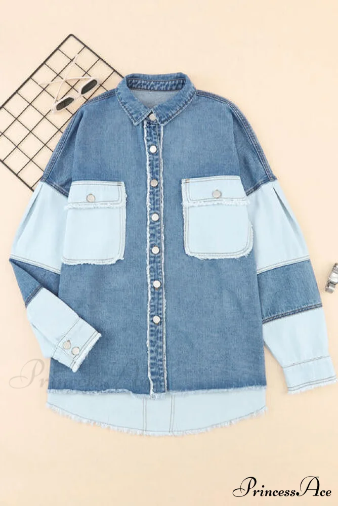 Hem Color Denim with Jacket and Up Raw Block Button Closure - Image 3