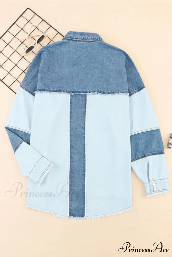 Hem Color Denim with Jacket and Up Raw Block Button Closure - Image 4