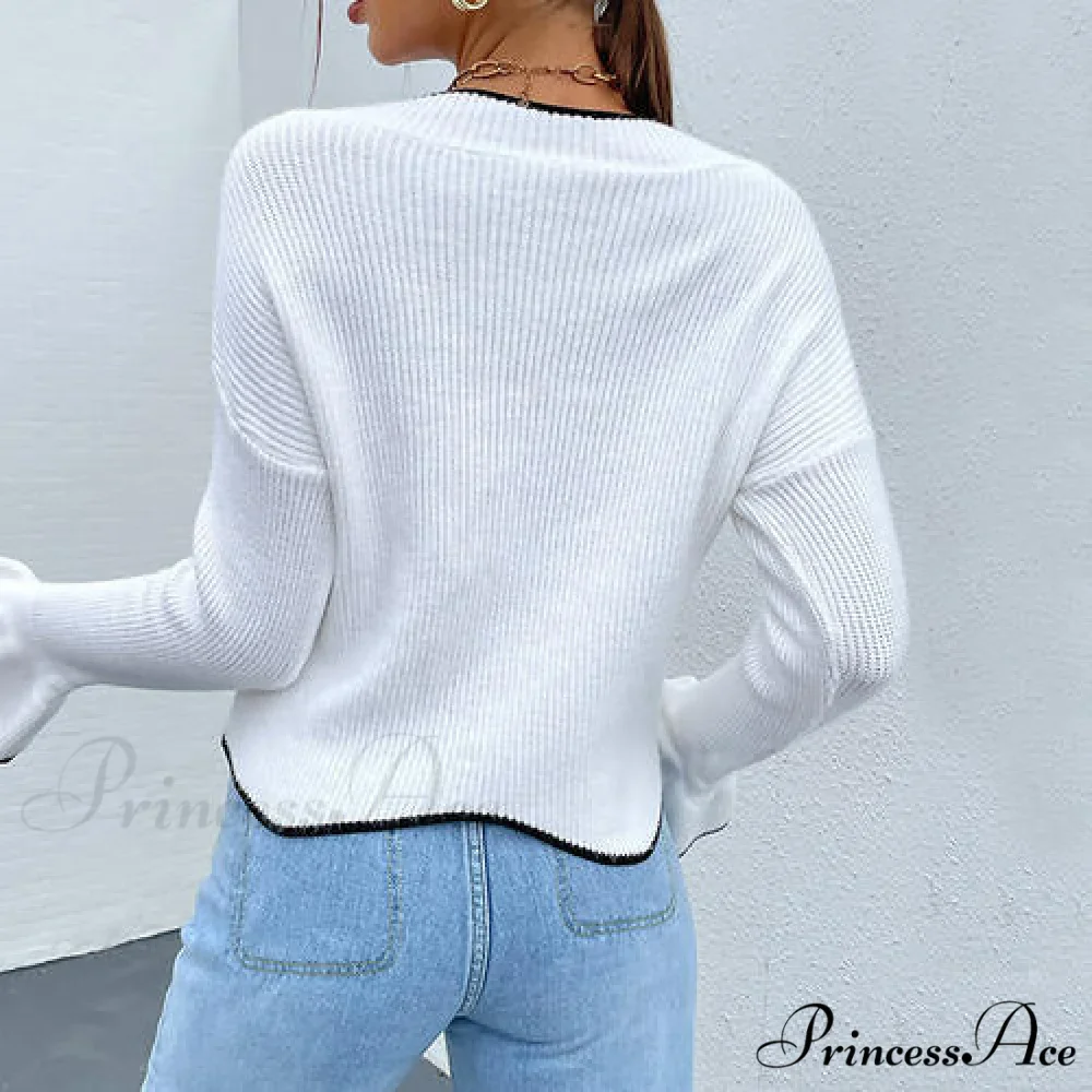 V-Neck Flounce Sweater with Sleeves - Image 2