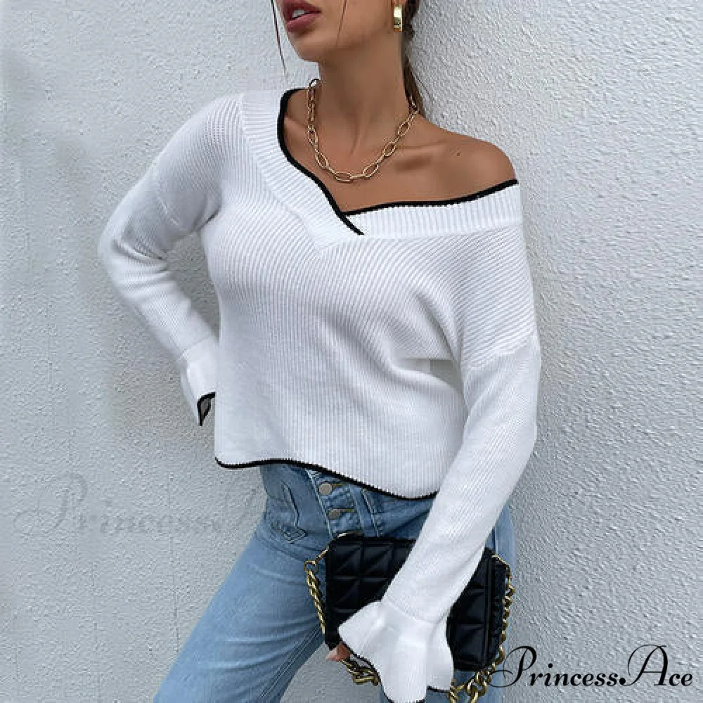 V-Neck Flounce Sweater with Sleeves - Image 4