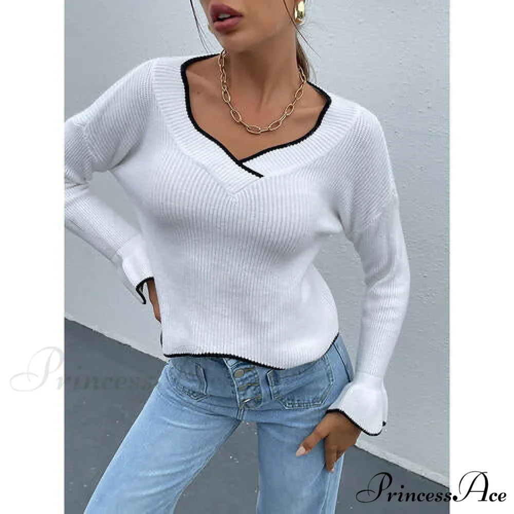 V-Neck Flounce Sweater with Sleeves - Image 5