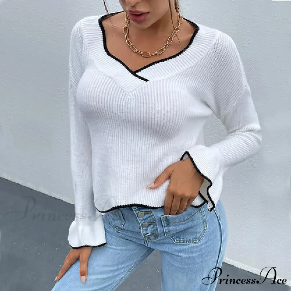V-Neck Flounce Sweater with Sleeves - Image 6