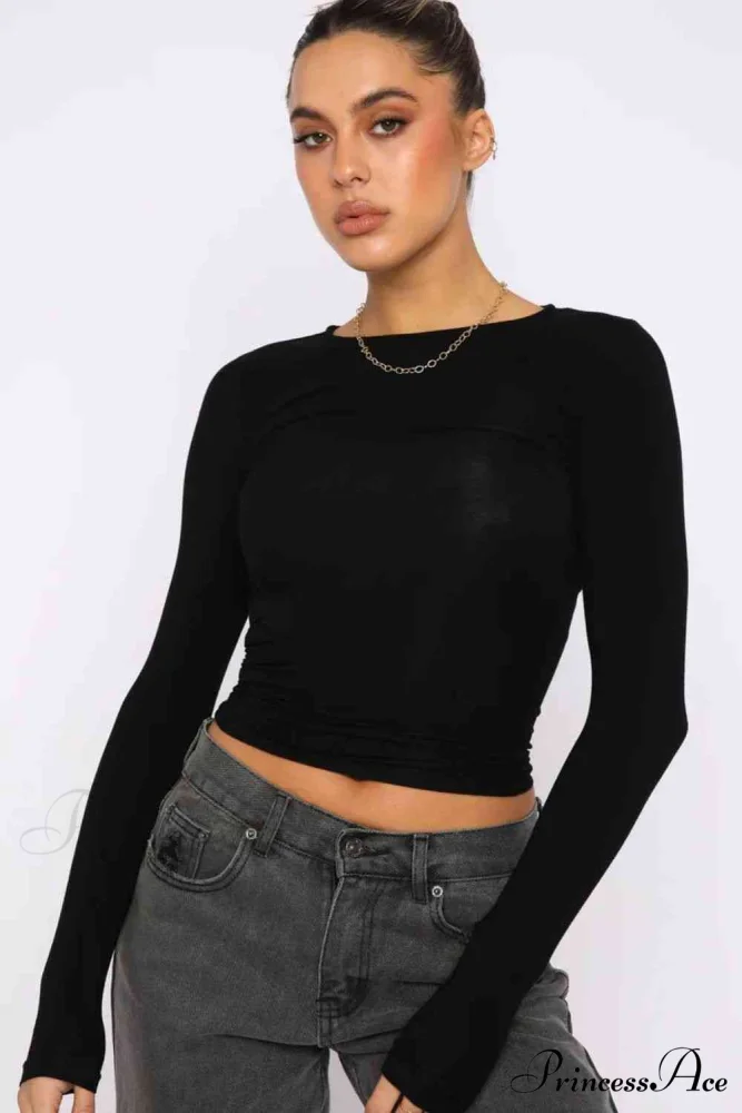 Long-Sleeve Round with Top Bodycon Neck - Image 2