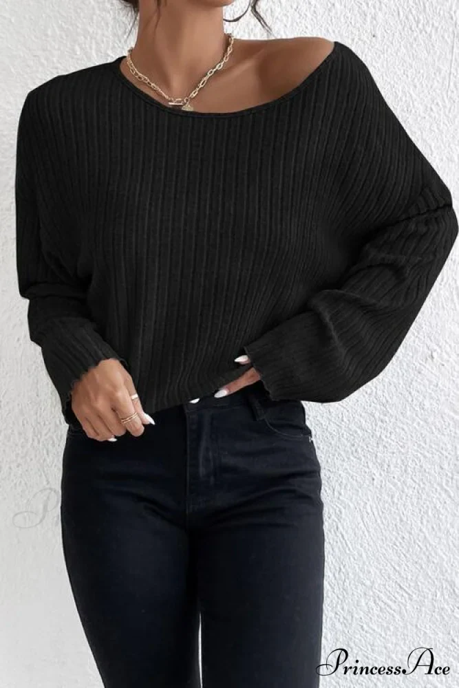 Shoulder Round Ribbed Neck Arm Long Drop Shirt - Image 5