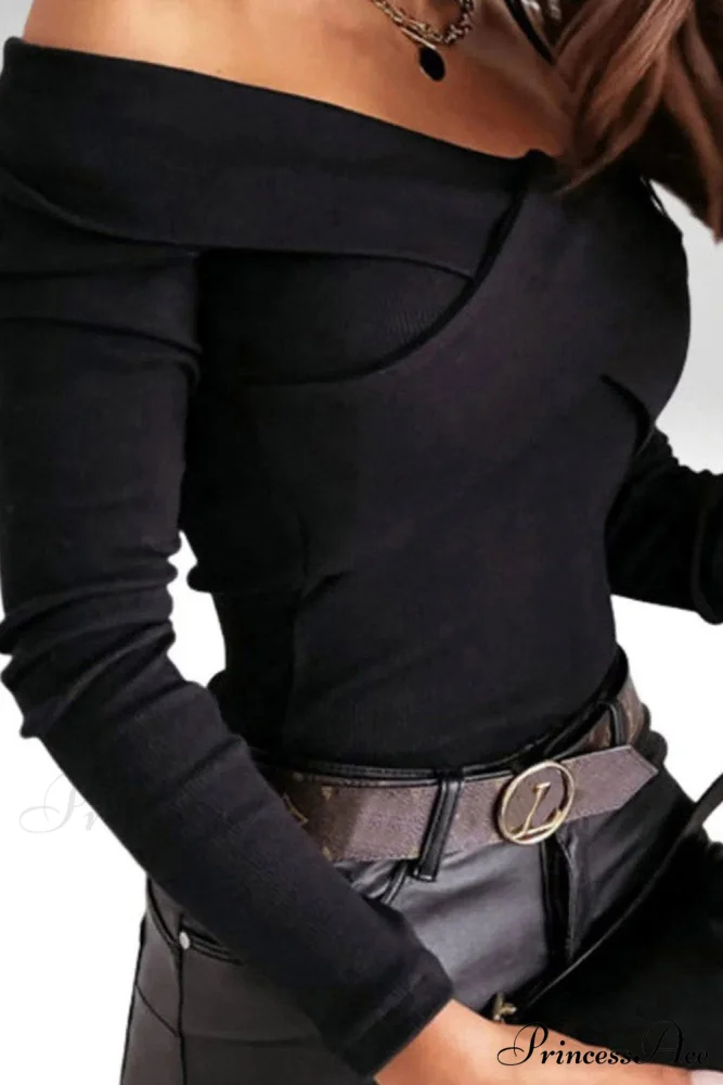 Top - Ribbed Casual Arm V Neck Crossed Long Black - Image 3