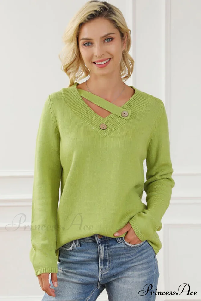 Neck with Sweater Asymmetrical Arm Long Buttons