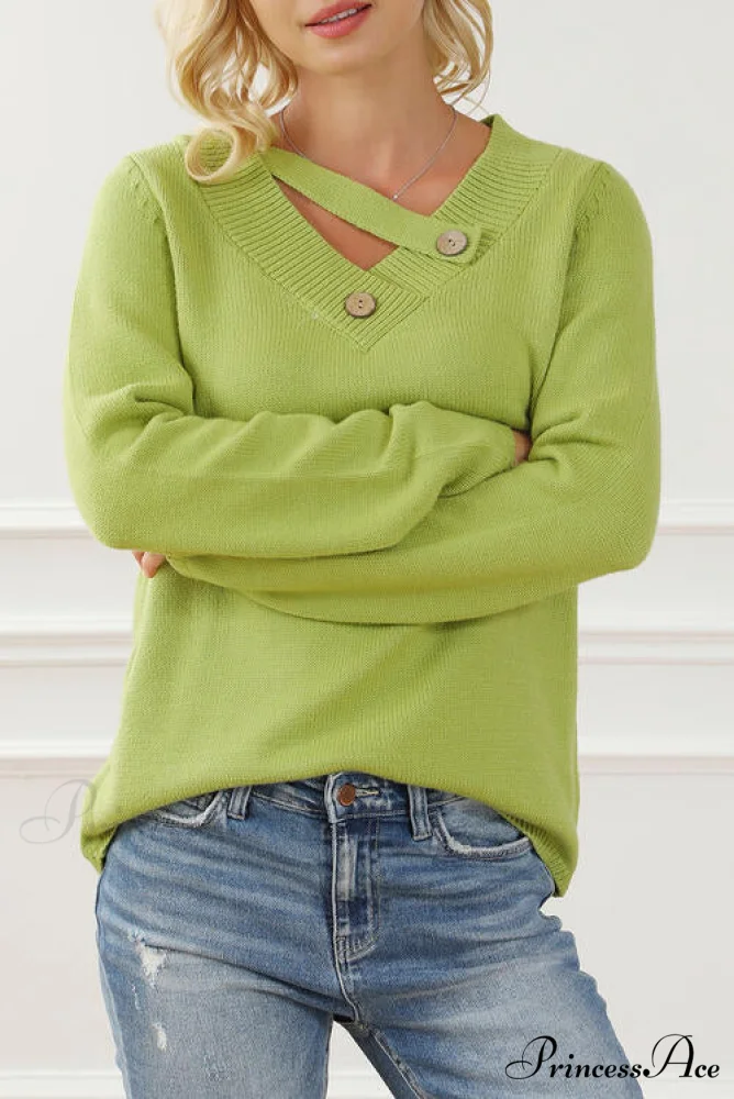 Neck with Sweater Asymmetrical Arm Long Buttons - Image 3