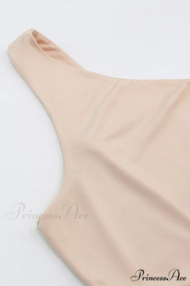 Crop Khaki One Tie Shoulder Side Top - Image 14