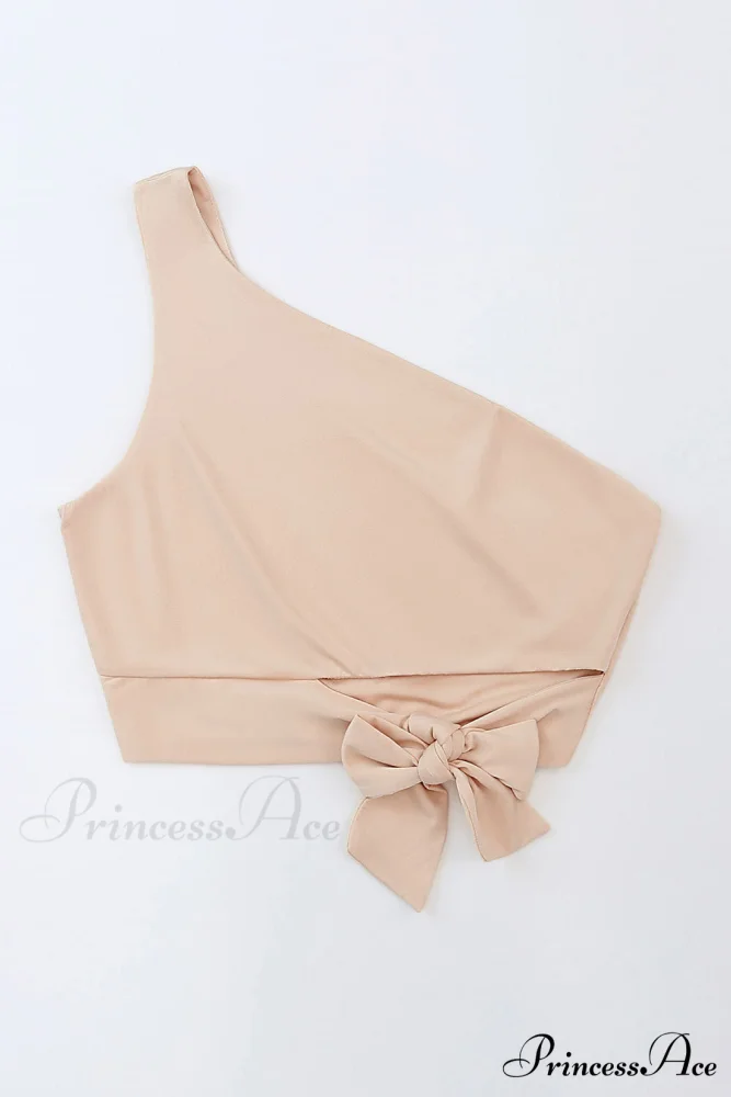 Crop Khaki One Tie Shoulder Side Top - Image 4
