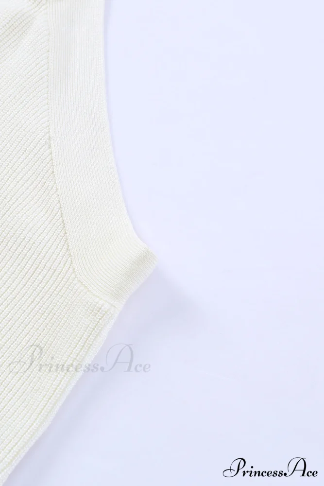 White Neck Knit Ribbed Halter Tank Cross Criss Top - Image 8