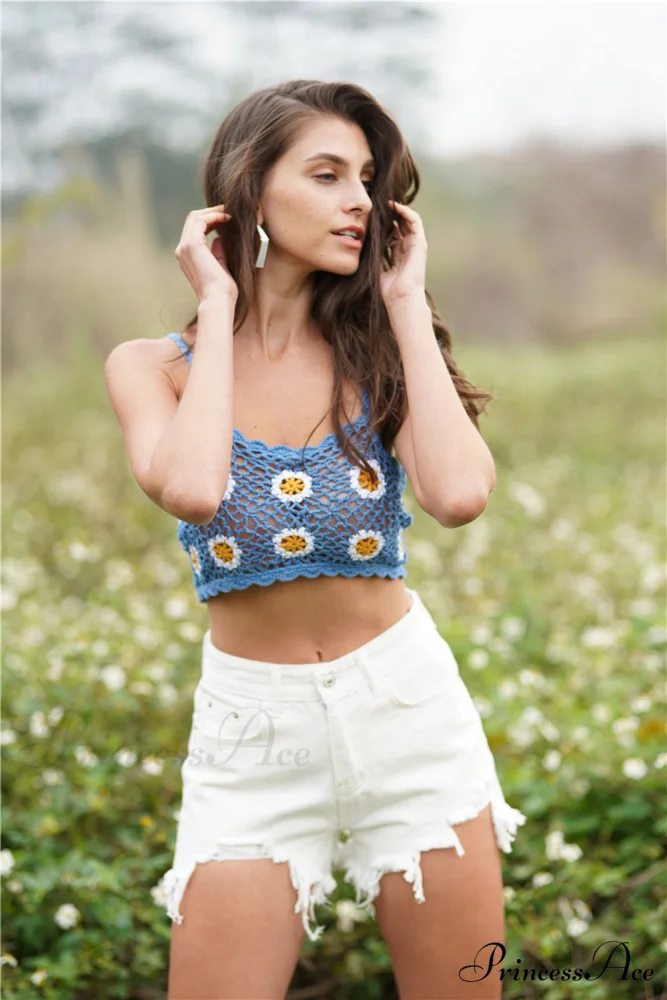 Crochet Cami Cropped Flowered Top