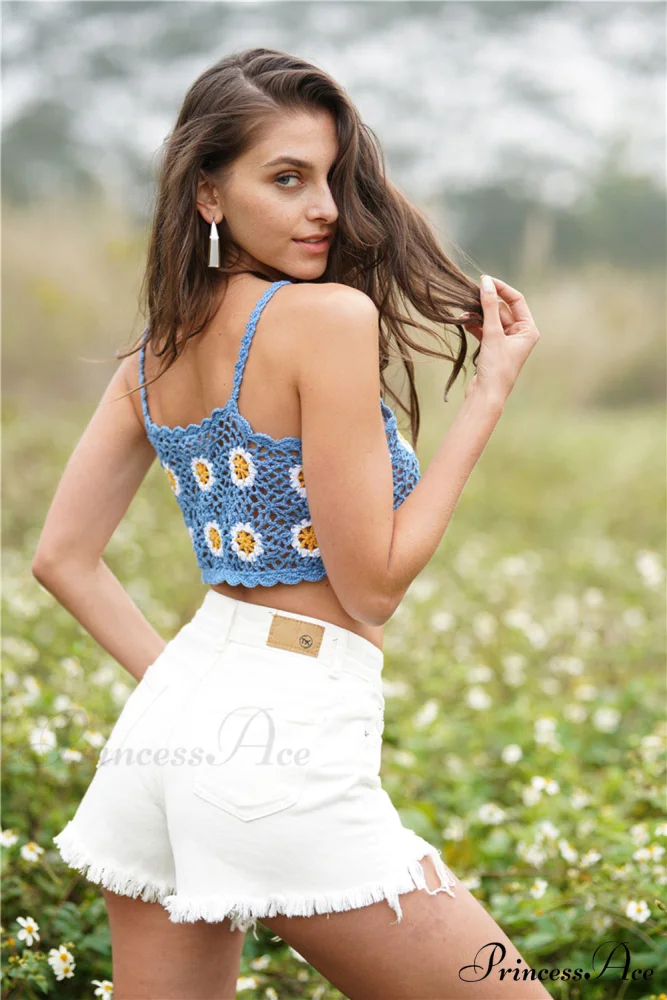 Crochet Cami Cropped Flowered Top - Image 2